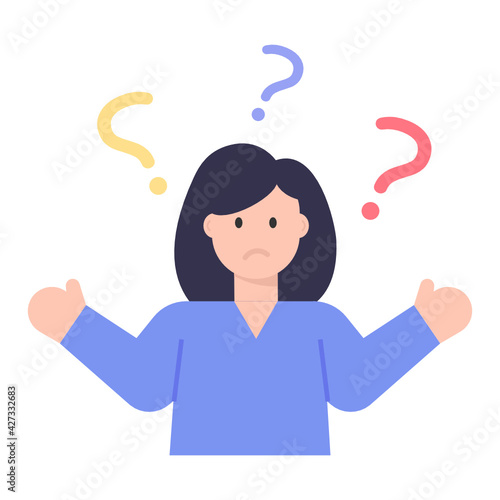 
Girl with question marks, flat character vector 

