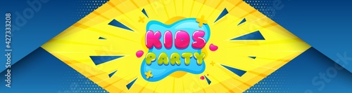 Kids party sticker. Abstract background with offer message. Fun playing zone banner. Children games party area icon. Best advertising coupon banner. Kids party badge shape. Vector