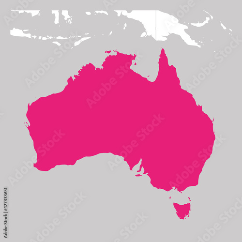 Map of Australia pink highlighted with neighbor countries