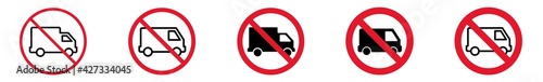 Prohibition Sign Transport Truck Forbidden Icon | Delivery Truck Prohibition Signs Courier Prohibited Vector Illustration | Delivery Service Prohibition Sign Isolated