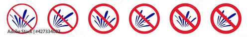 Prohibition Sign Water Splash Forbidden Icon Set | Water Drops Prohibition Signs Liquid Motion Prohibited Vector Illustration | Droplets Splashing Prohibition Sign Isolated