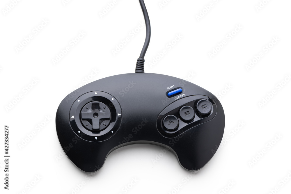 Retro joystick from 8-bit consoles. Game controller isolated on white Retro joystick from 8-bit consoles. Game controller isolated on white