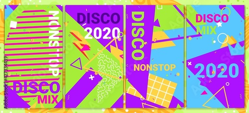 Disco retro, poster banner party, language abstract, fashion decoration template, design, cartoon style vector illustration.