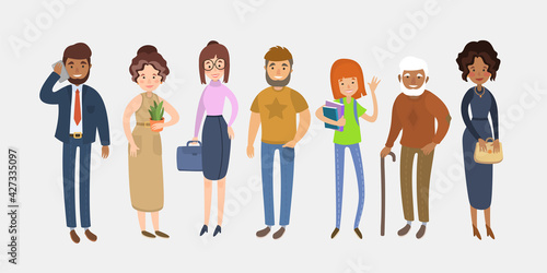People of Different Ages. Character set in cartoon flat style. 