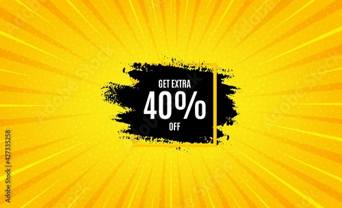 Get 40 percent off paint brush banner. Yellow background with offer message. Discount square frame. Sale tag icon. Best advertising coupon banner. Sale frame badge shape. Abstract background. Vector