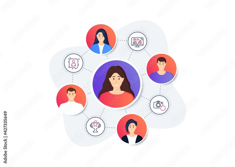 Set of Education icons, such as Developers chat, Recovery photo, Analytics graph symbols. Online team work banner. Employee remote job. Victory line icons. Vector Set of Education icons, such as Developers chat, Recovery photo, Analytics graph symbols. Online team work banner. Employee remote job. Victory line icons. Vector