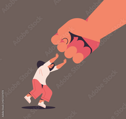 fists over scared terrified woman stop family violence and aggression against women concept