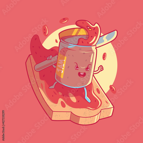 The Jam vector illustration. Food, breakfast, brand, funny design concept.