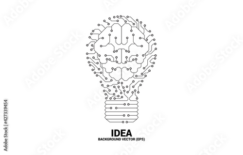 Vector light bulb from dot connect line circuit board with brain inside. Concept of business plan and creative idea.