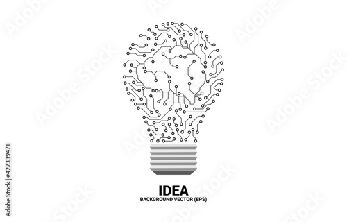Vector light bulb from dot connect line circuit board with brain inside. Concept of business plan and creative idea.