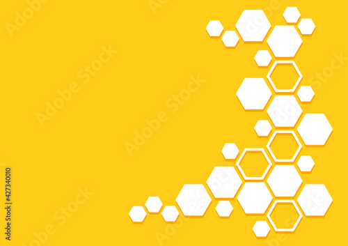 Bee honeycomb vector pattern. Honey background with hexagons. Yellow and white geometric texture. Abstract illustration