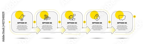 Loan percent, Smartphone broken and Chat message line icons set. Timeline process flowchart. Love lock sign. Growth chart, Phone crack, Speech bubble. Bridge locker. Business set. Vector