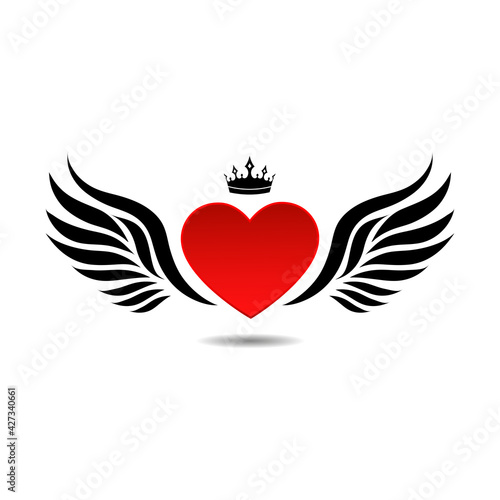 Creative illustration heart with wings and crown on white background