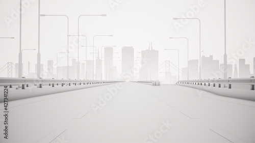 Modern Abstract 3D Rendered Stylized Road Into City Background