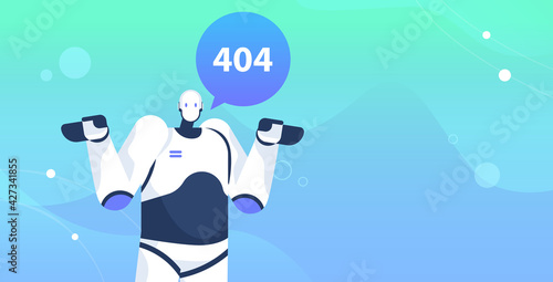 robot with page not found 404 error speech connection problem website under construction  artificial intelligence