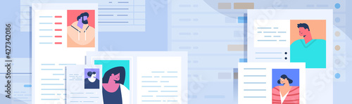 set curriculum vitae papers with photo and personal info of new employees job candidates recruitment hiring