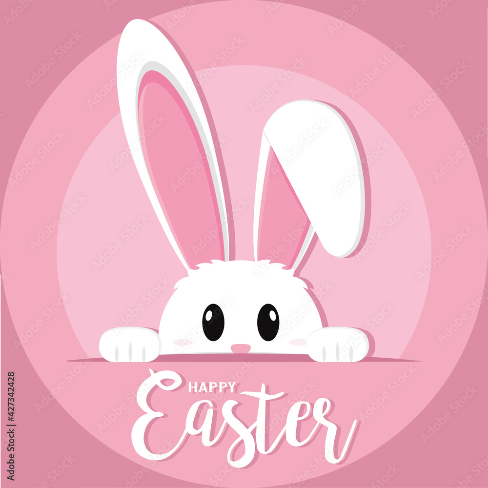 Fototapeta premium Cute bunny cartoon. Happy easter poster - Vector illustration