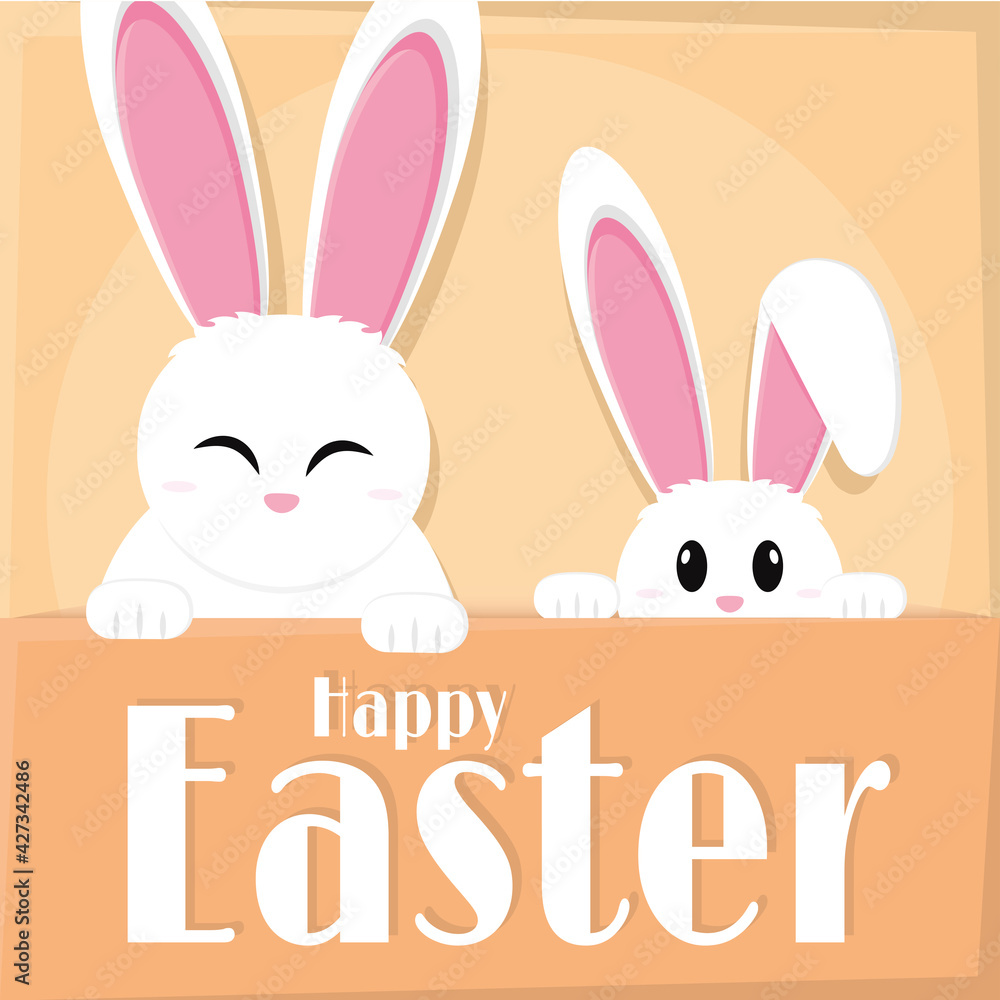 Obraz premium Cute bunny cartoon. Happy easter poster - Vector illustration