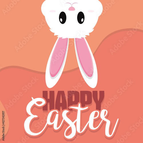 Cute bunny cartoon. Happy easter poster - Vector illustration