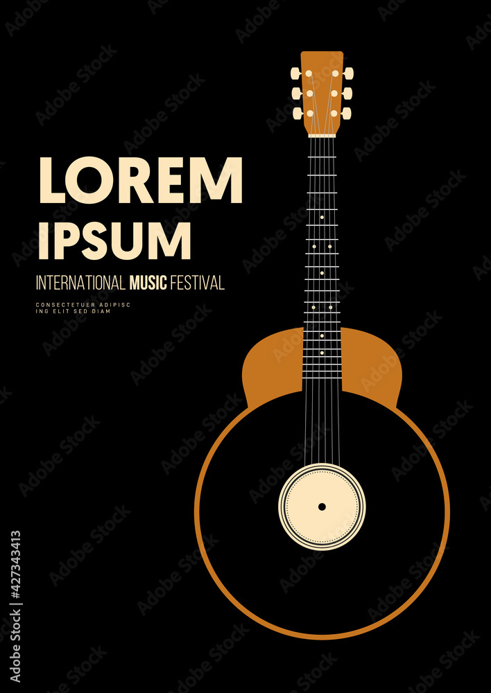 Plakat Music poster design template background decorative with guitar and vinyl record