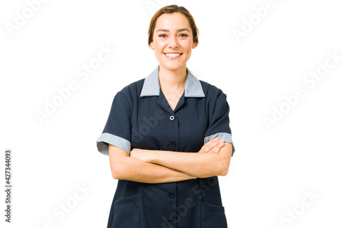 Portrait of a happy cleaning lady working as a maid