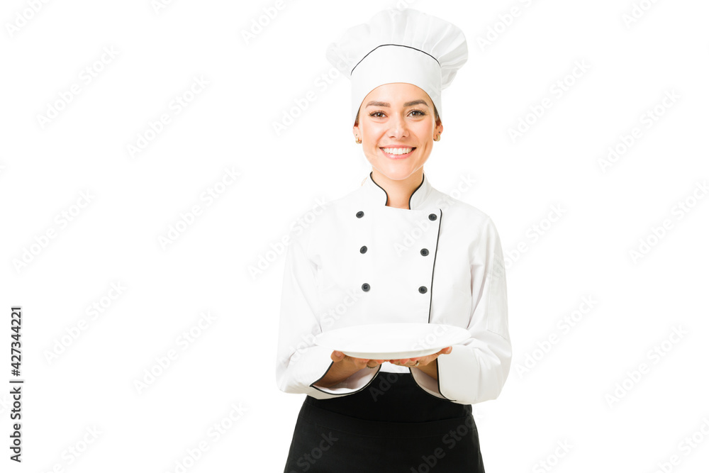 Professional chef offering her new lunch on the menu Professional chef offering her new lunch on the menu
