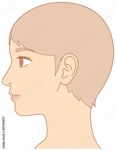 女性　横顔　ショートヘア