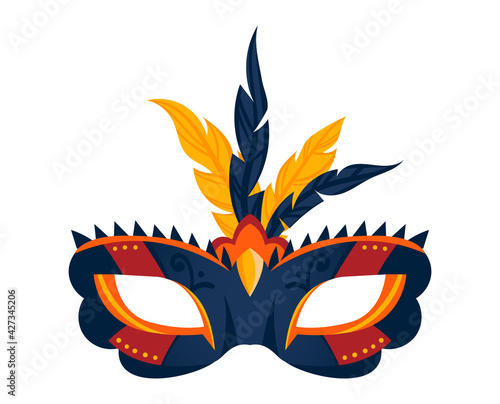 Colorful mask for fun party, carnival festival, elegant face disguise, design cartoon style vector illustration, isolated on white