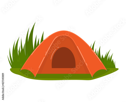 Travel tent set, camping equipment, summer outdoor adventure, design cartoon style vector illustration, isolated on white.
