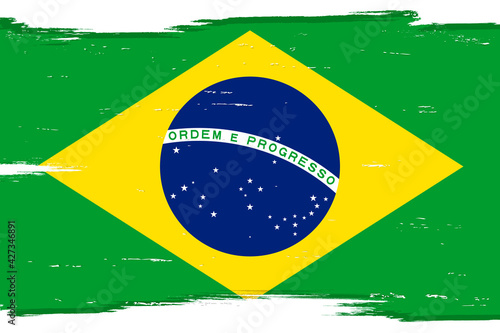 Flag of Brazil, banner with grunge brush