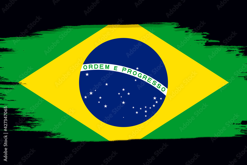 Fototapeta premium Flag of Brazil, banner with grunge brush