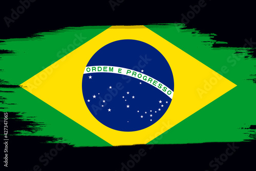 Flag of Brazil, banner with grunge brush