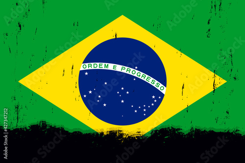 Flag of Brazil, banner with grunge brush