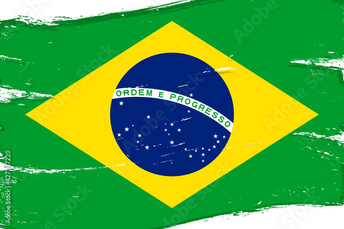 Flag of Brazil, banner with grunge brush