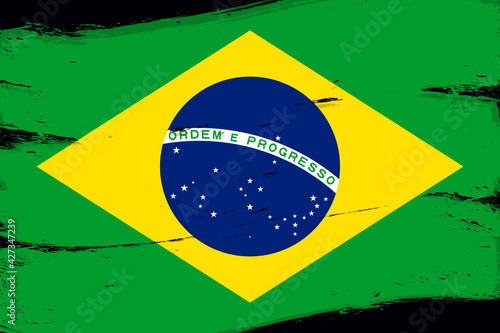 Flag of Brazil, banner with grunge brush