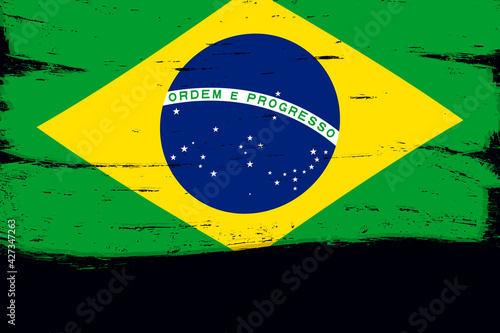 Flag of Brazil, banner with grunge brush