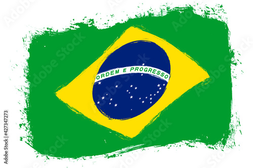 Flag of Brazil, banner with grunge brush