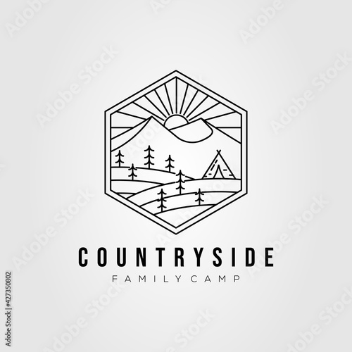 minimalist tent camping line art logo template vector illustration design