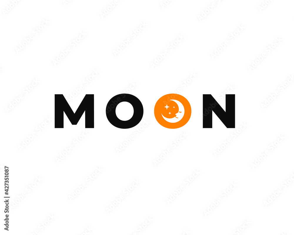moon wordmark logo with crescent moon as letter o moon wordmark logo with crescent moon as letter o
