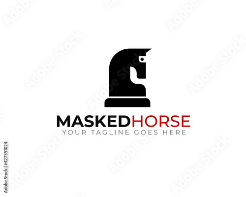 masked black chess horse logo 