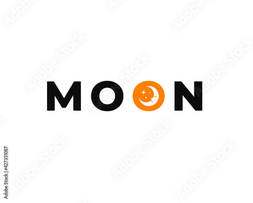 moon wordmark logo with crescent moon as letter o