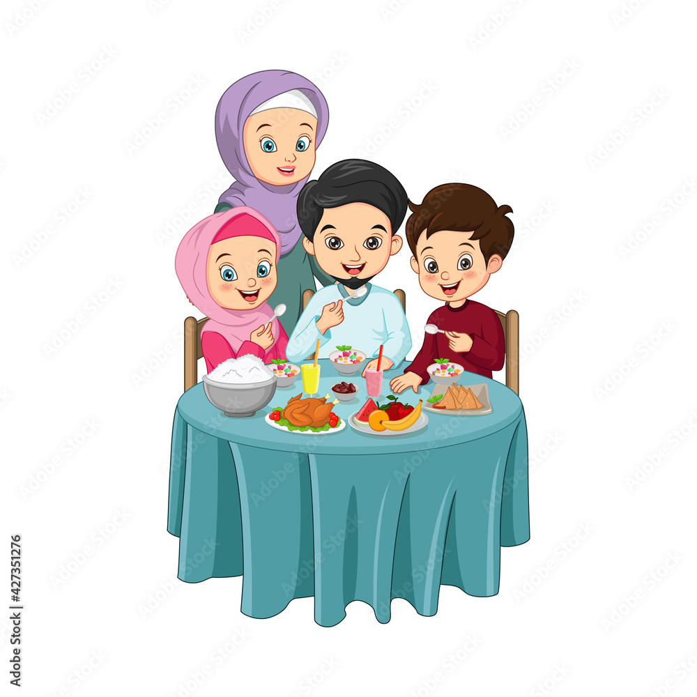 Muslim family having delicious iftar food together Muslim family having delicious iftar food together