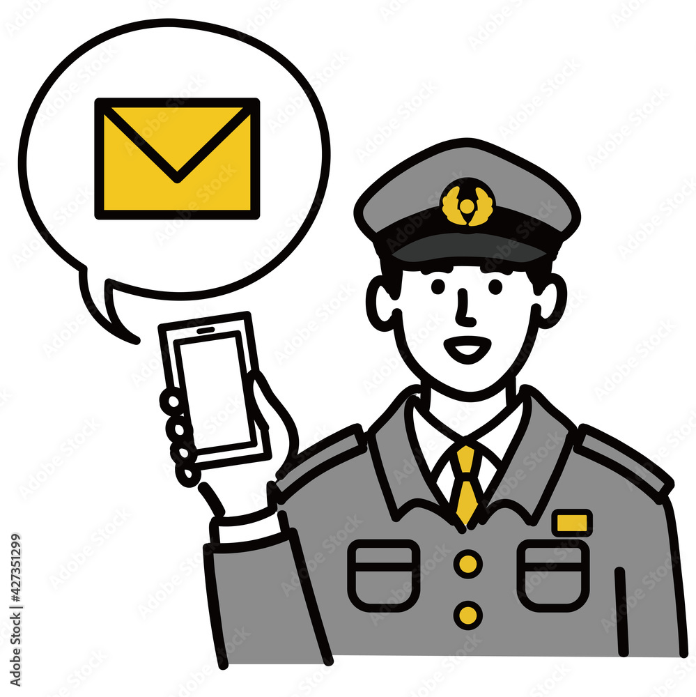 男性　若い　警察官　ベクター　ポップ　メール　スマホ　スマートフォン

