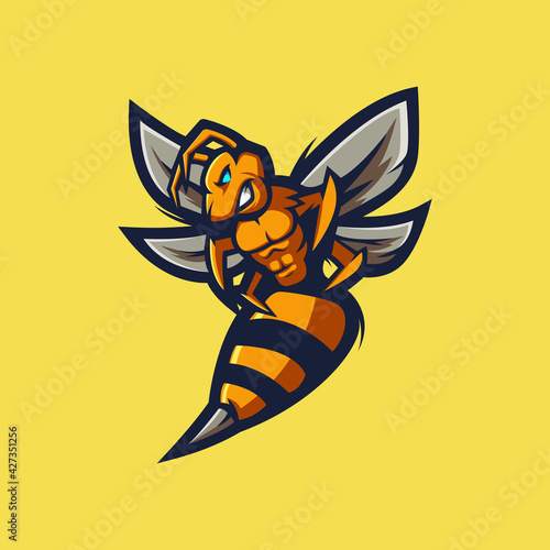 Bee Cartoon Character Mascot Logo Design Illustration Vector