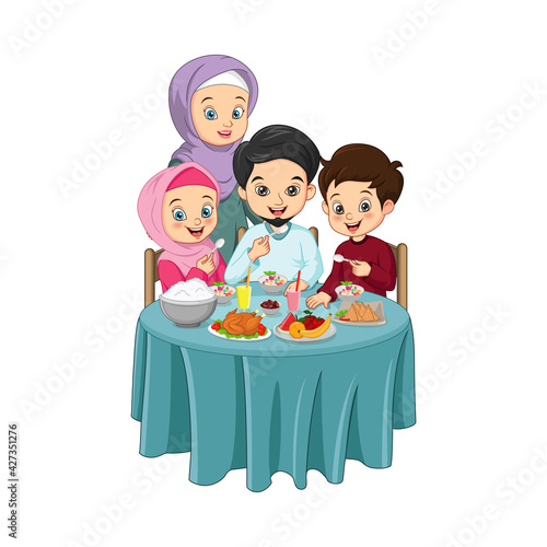 Muslim family having delicious iftar food together