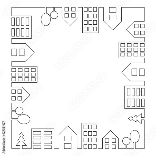 A frame of houses in a whole line. Modern linear icon with line houses. Stock image. Vector illustration. EPS 10.