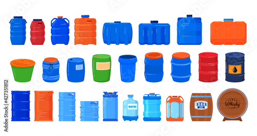 Empty container, use canister isolated on white, gasoline tank, storage equipment, design, flat style vector illustration.