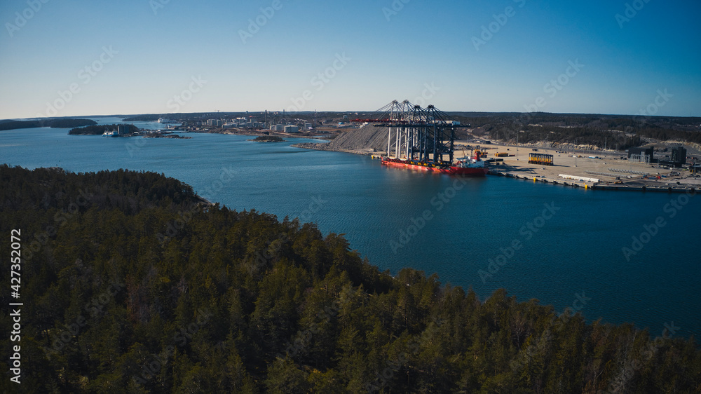 Shipping cranes over seas to Europe and Sweden . High quality photo