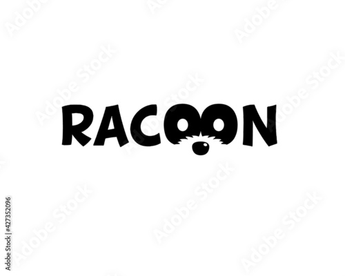 simple racoon wordmark with cute black eyes as letter O