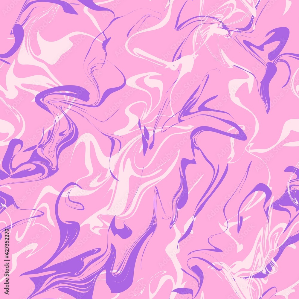Marble pattern, paint streaks. Abstract seamless pattern. Design for printing on fabric, paper. Ink painting on water. Vector graphics.
